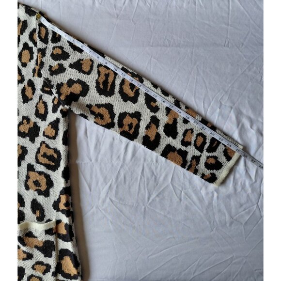 Alison Andrews Animal Print Cardigan XL Open Front Knit Coatigan Pockets Boho - Picture 9 of 11